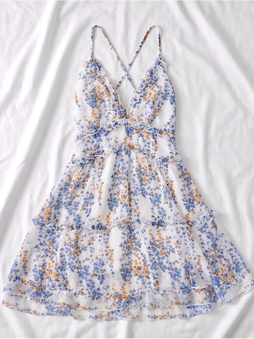 Coquette Floral Cross Back Spaghetti Straps Dress